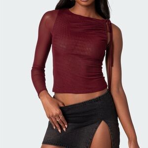 edikted red sheer one sleeve top
